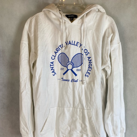 MISSGUIDED white tennis sports brushed back oversized hoodie - Picture 1 of 7